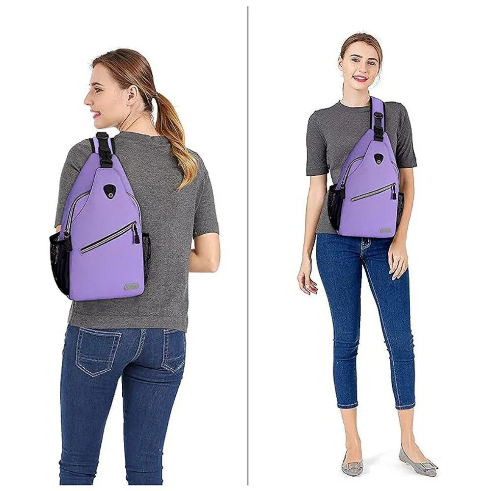 Sling Backpack, Multipurpose Crossbody Shoulder Bag Travel Hiking Light Purple - Picture 5 of 6